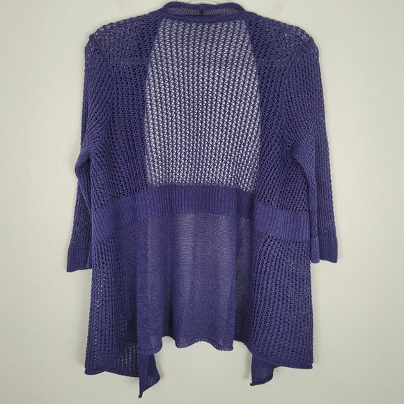 Nic+Zoe Linen Viscose Mesh Cardigan Open Front 3/4 Sleeve Knit Blue Size S - Picture 2 of 14